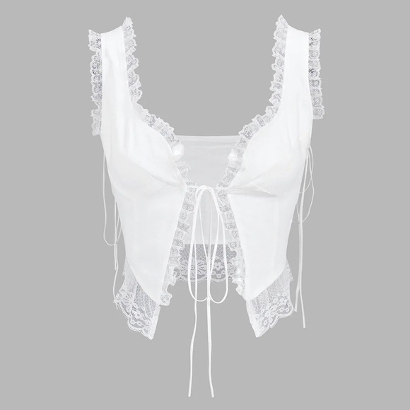 White Lace Crop Top - Picture 3 of 7